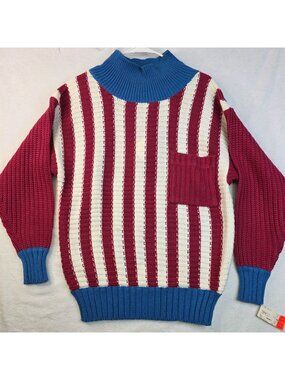 Vintage 80s Striped Sweater Classic New England S Red Fisherman Nautical Sailor